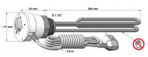 Размеры блок-тэн EJK 1.5 kW 